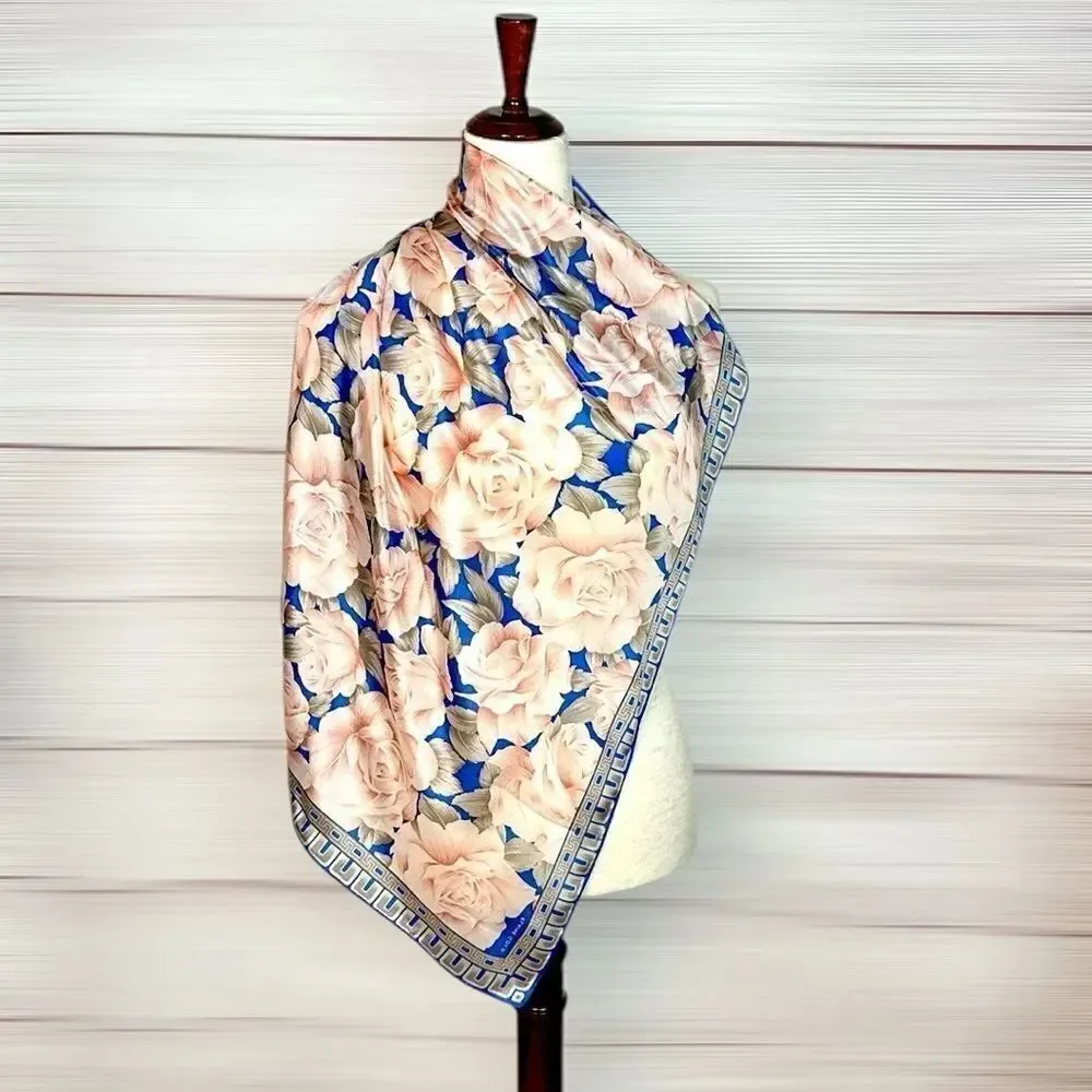 Elaine Gold for Collection XIIX Silk Square Scarf Floral Roses Pink Blue Japan